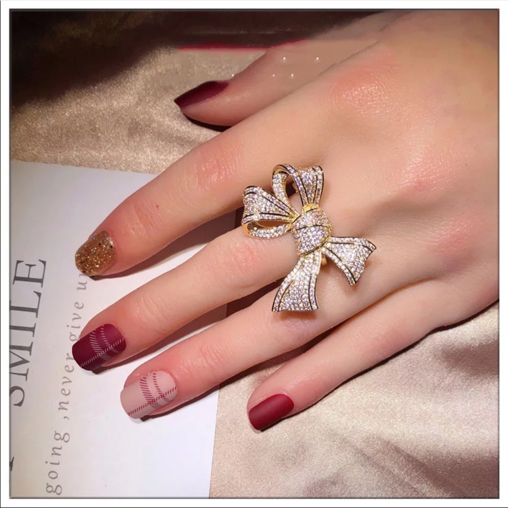 Gold plated big bow statement ring size 6 - Picture 4 of 6